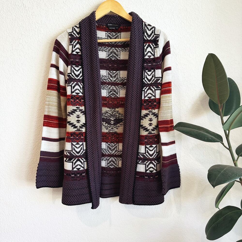 VTG Y2K BCBGMAXAZRIAโ Aztec Cardigan Knit Sweater Small Southwestern Boho 90s